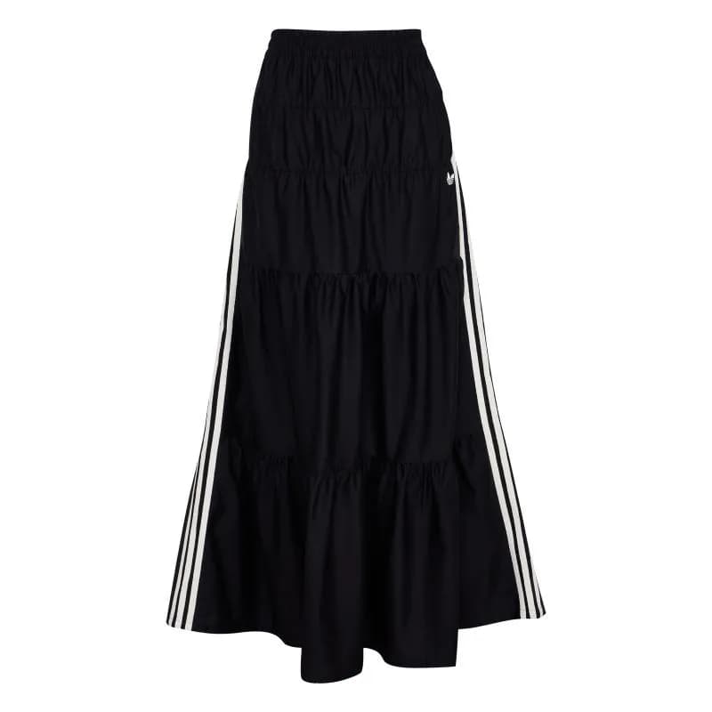 撞色条纹休闲褶皱运动半身长裙女装秋季adidas阿迪达斯三叶草