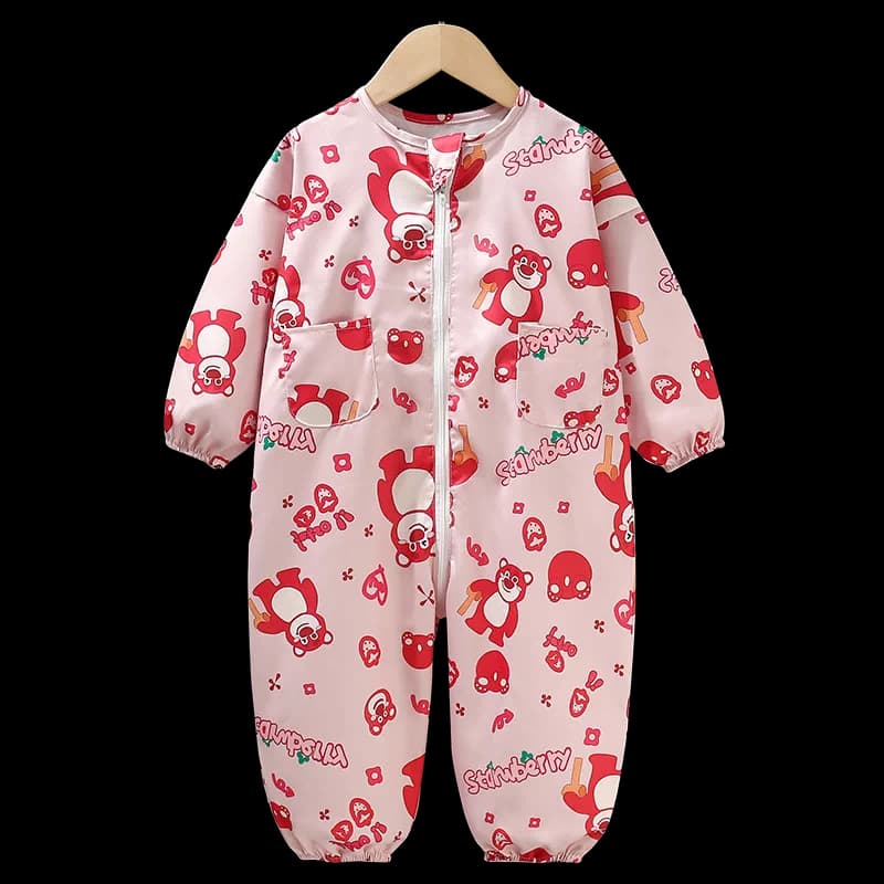 秋冬宝宝罩衣爬行服婴儿一体护衣儿童连体全身防水防脏爬爬服哈服