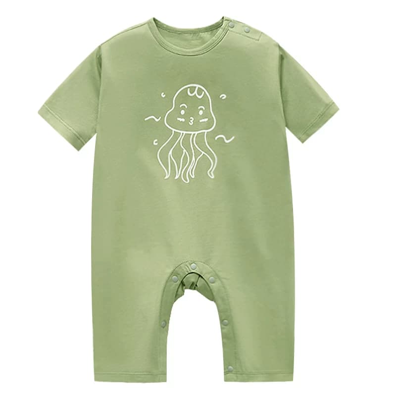 婴儿衣服夏装薄款中袖空调服爬服春秋哈衣纯棉冰丝睡衣宝宝连体衣