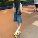 店主自留款推荐~复古蓝高腰五分牛仔短裤女夏季直筒阔腿中裤子 1