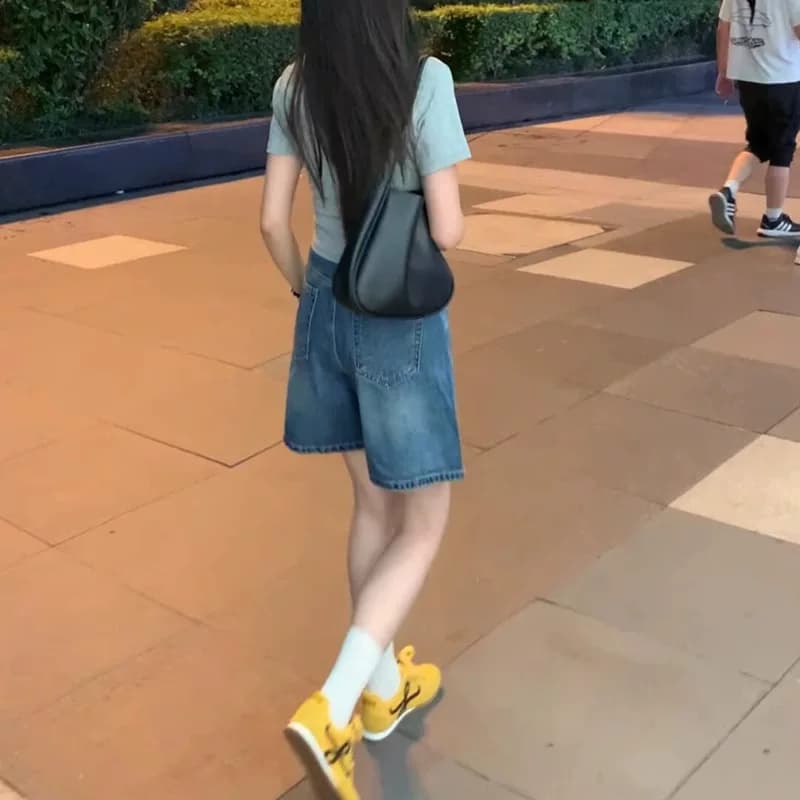 店主自留款推荐~复古蓝高腰五分牛仔短裤女夏季直筒阔腿中裤子