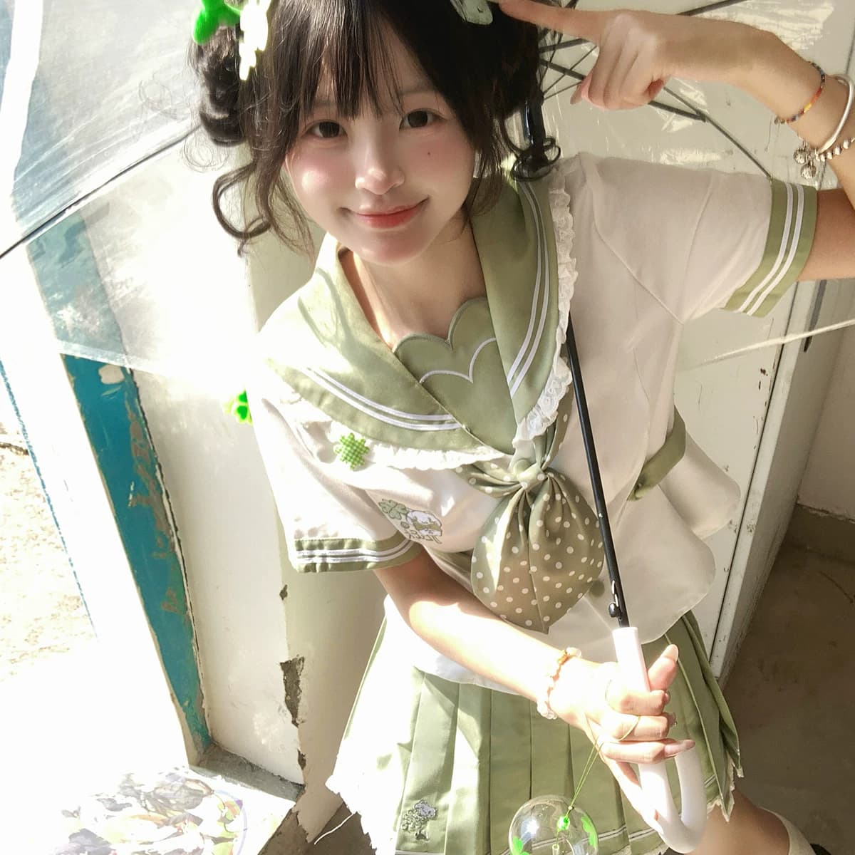 【四叶草】蕾丝花边jk制服水手服正版原创收腰学院风百褶短裙套装