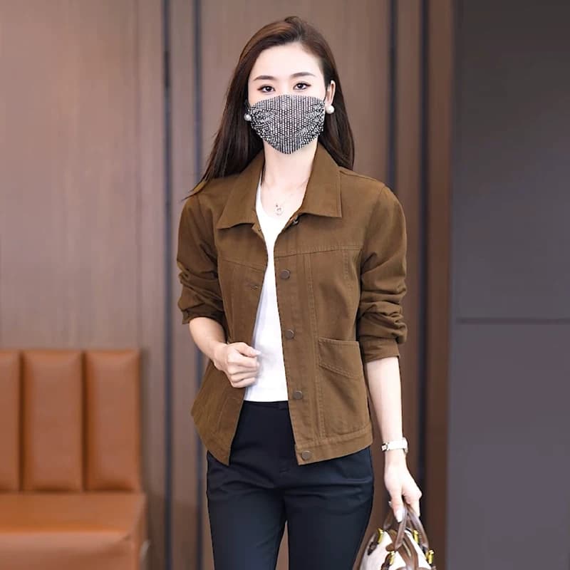 短款休闲外套女2026春秋季新款纯棉水洗夹克流行上衣宽松显瘦秋装