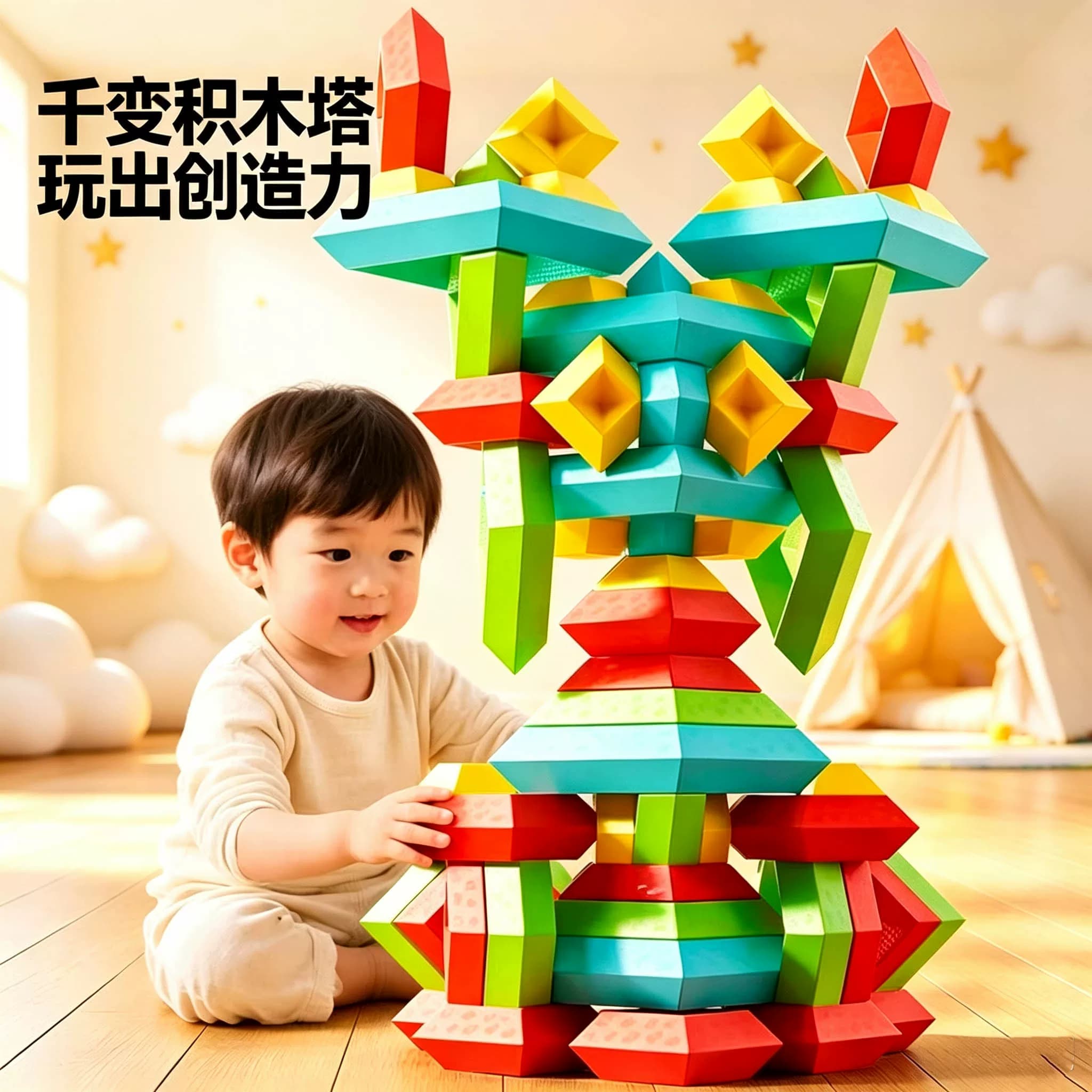 百变积木金字塔叠叠乐鲁班塔2-6岁儿童手工拼装早教益智玩具组装