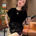 洋气百搭烧花丝绒衫女2025夏季新款高级感时尚气质山水画短袖上衣 1