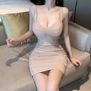 纯欲性感低胸吊带连衣裙女2025新款夜场辣妹蹦迪弹力包臀超短裙子 1