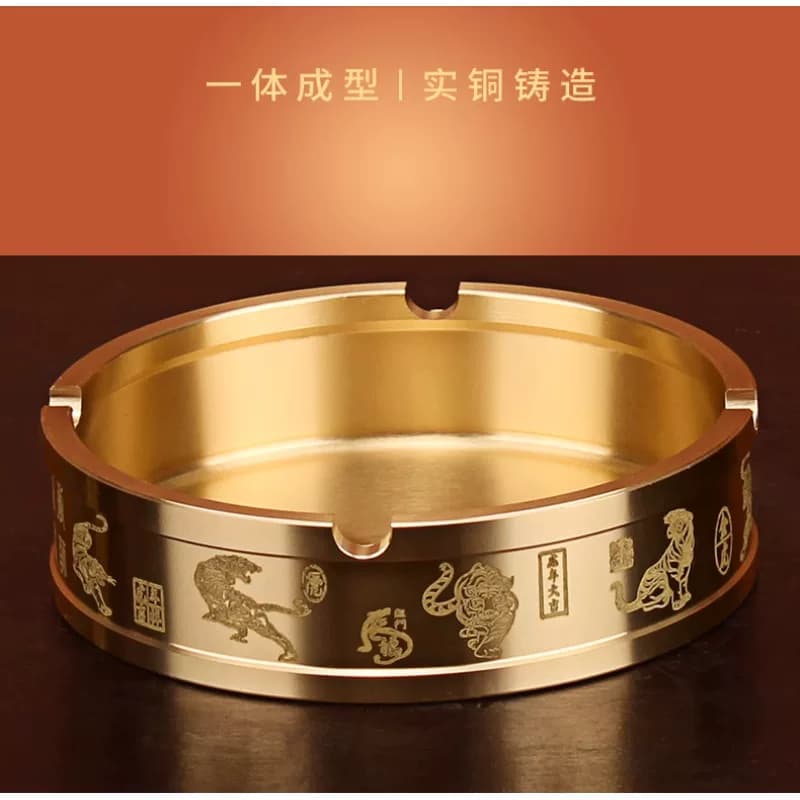 纯黄铜烟灰缸家用客厅酒店专用茶桌茶几老板办公桌用高端铜制灰缸