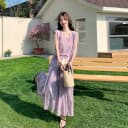 紫色温柔优雅风夏日穿搭女2026新款针织无袖上衣高腰半身裙两件套 1