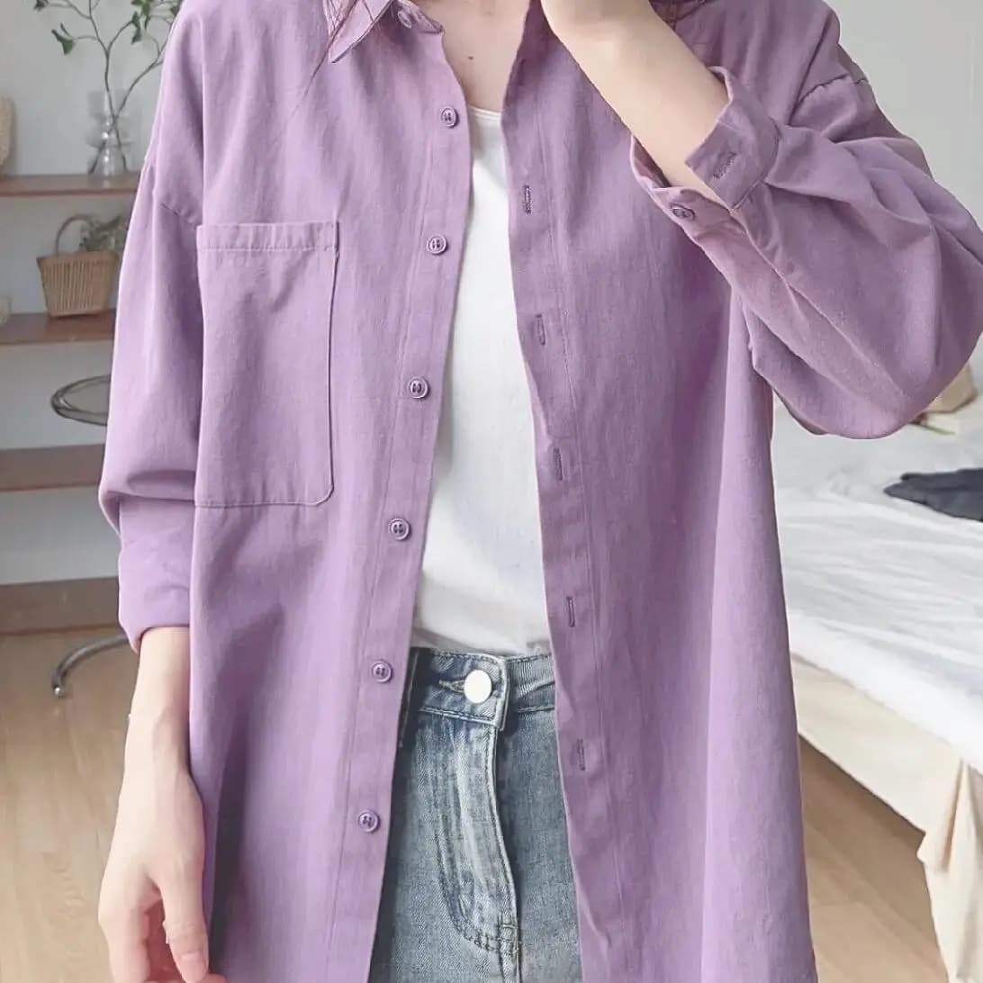 100%纯棉长袖衬衫女2026年新款爆款宽松衬衣开衫外套上衣叠穿防晒