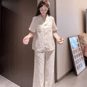 夏季2026新款清新韩系纯棉睡衣女蕾丝温柔可爱透气家居服翻领外穿 2