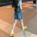 店主自留款推荐~复古蓝高腰五分牛仔短裤女夏季直筒阔腿中裤子 4