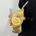 超大容量复古宽口果茶杯冰美式咖啡杯小众透明玻璃杯果汁杯饮料杯 2
