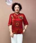 春夏新款丝缎衬衫时尚减龄中老年妈妈装盘扣宽松大码遮肉真丝T恤 2