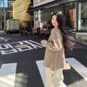 alex stevens慵懒风V领针织开衫羊毛衫女秋季宽松薄款中长款外套 2