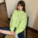 Amoeba韩系复古满印星星荧光绿连帽卫衣女春季新款宽松设计感帽衫 4