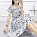 2026新款夏季高端棉绸连衣裙女气质收腰碎花中长外穿绵绸大摆裙子 2