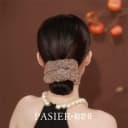 铂思亚经典格子大肠发圈女时尚精致双层欧根纱发绳香槟色头花发饰 4