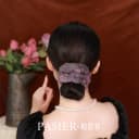 铂思亚经典格子大肠发圈女时尚精致双层欧根纱发绳香槟色头花发饰 5