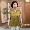 春夏新款丝缎衬衫时尚减龄中老年妈妈装盘扣宽松大码遮肉真丝T恤 4
