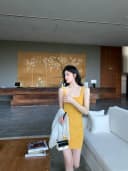 alex stevens肯豆方领褶皱收腰吊带连衣裙性感包臀裙女秋夏季裙子 5