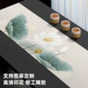 新中式桌旗长方形茶巾茶几桌布干泡茶台布艺棉麻防水荷花茶席杯垫 4