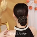 铂思亚经典格子大肠发圈女时尚精致双层欧根纱发绳香槟色头花发饰 3