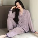 猫人秋冬睡衣女士棉感套装2026新款翻领长袖长裤两件套开衫家居服 3