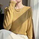 春夏薄精纺莱赛尔天丝短袖t恤女宽松圆领针织毛衣长袖打底衫上衣 4