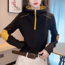 2026秋冬德绒保暖打底衫女连帽洋气半拉链拼色长袖女显瘦气质上衣 2