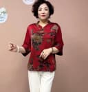 春夏新款丝缎衬衫时尚减龄中老年妈妈装盘扣宽松大码遮肉真丝T恤 3