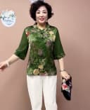 春夏新款丝缎衬衫时尚减龄中老年妈妈装盘扣宽松大码遮肉真丝T恤 5
