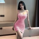 纯欲性感低胸吊带连衣裙女2025新款夜场辣妹蹦迪弹力包臀超短裙子 4