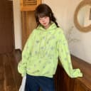 Amoeba韩系复古满印星星荧光绿连帽卫衣女春季新款宽松设计感帽衫 3
