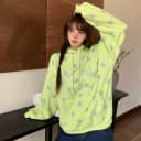 Amoeba韩系复古满印星星荧光绿连帽卫衣女春季新款宽松设计感帽衫 5