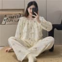 睡衣女春秋月子服新中式夏季抗菌孕产妇哺乳带胸垫家居服四季可穿 2