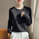 莱赛尔天丝短袖T恤女26春夏薄款圆领针织毛衣宽松长袖打底衫上衣 5
