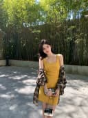 alex stevens肯豆方领褶皱收腰吊带连衣裙性感包臀裙女秋夏季裙子 2