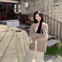 alex stevens慵懒风V领针织开衫羊毛衫女秋季宽松薄款中长款外套 5