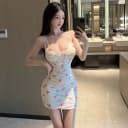 纯欲性感低胸吊带连衣裙女2025新款夜场辣妹蹦迪弹力包臀超短裙子 2