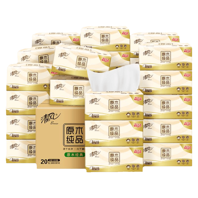 清风抽纸M码棉柔卡皮巴拉4层90抽20包加厚纸巾餐巾纸抽面巾纸by