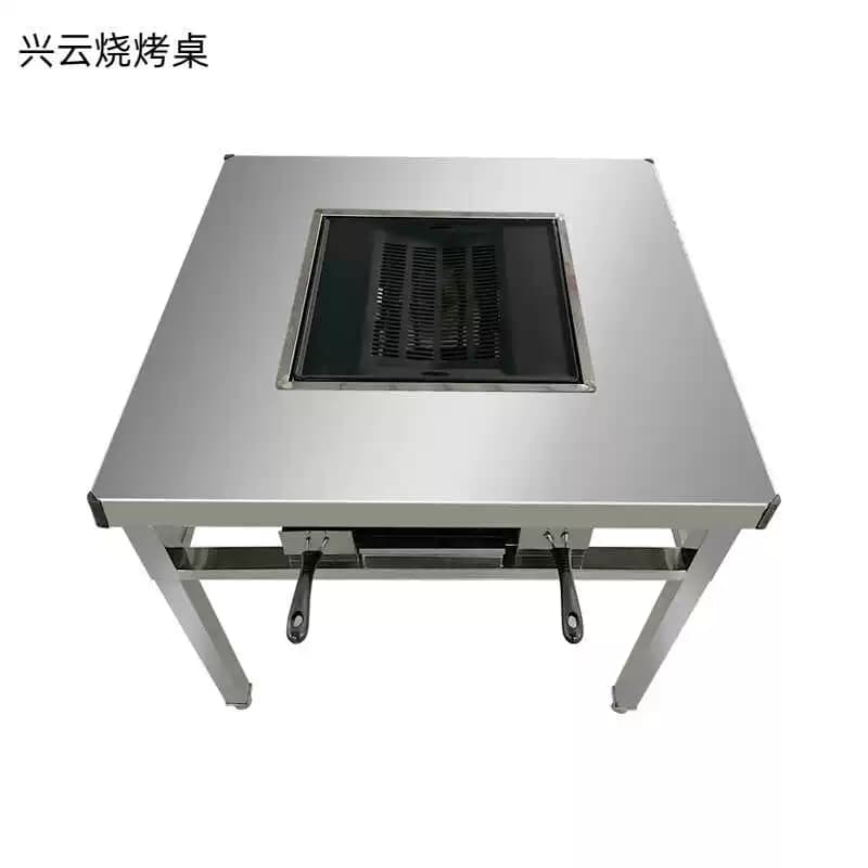 贵州小豆腐无烟烧烤桌不锈钢木炭烧烤桌子烧烤店无烟炭烤自助桌