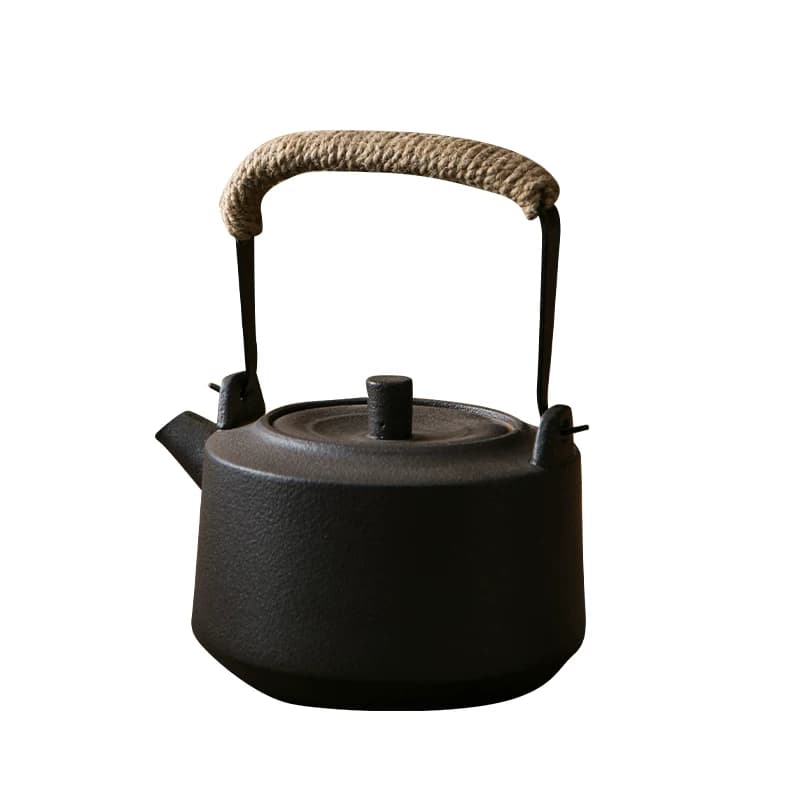 复古黑陶煮茶壶碳炉明火煮茶粗陶烧水壶提梁壶户外围炉煮茶土陶壶
