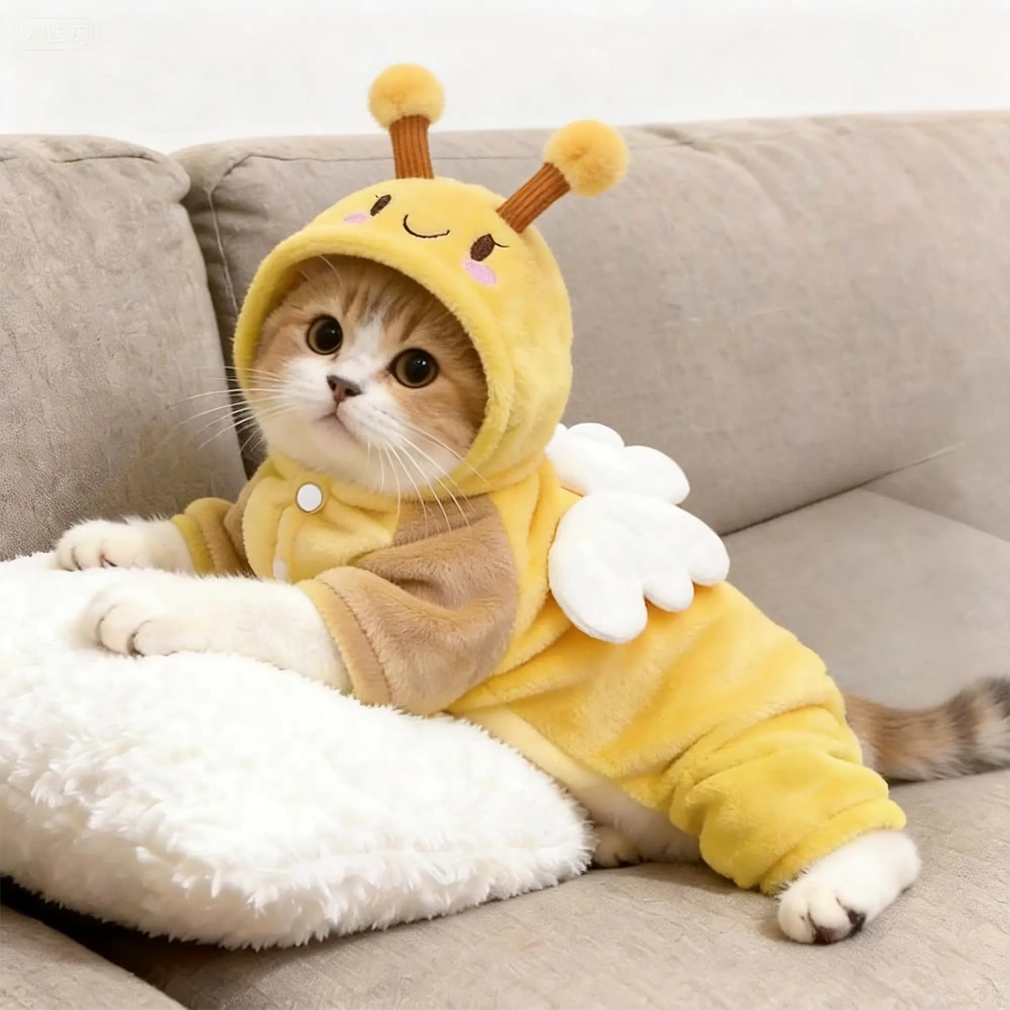 猫咪衣服秋冬加厚保暖可爱蜜蜂四脚衣防掉毛连帽卫衣宠物狗狗棉衣