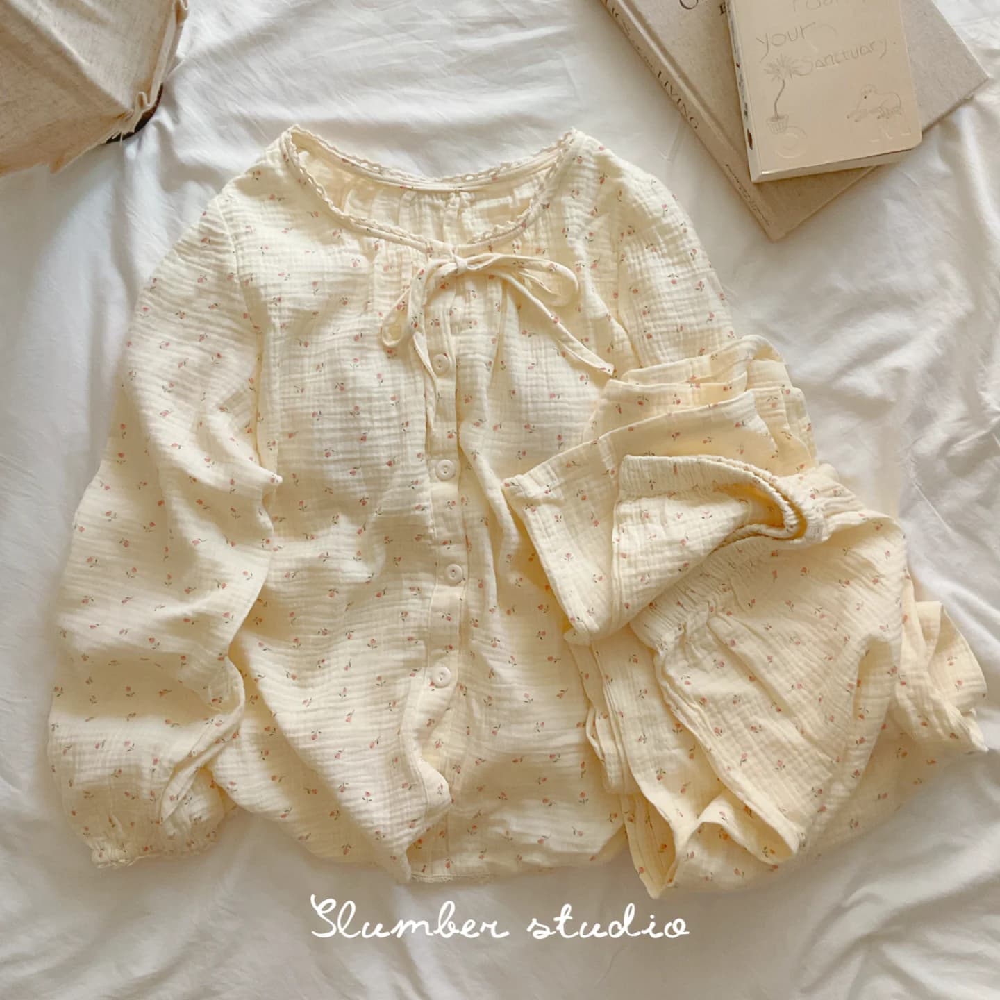 【仲夏赞美诗】cla同款带胸垫秋季女睡衣纯棉长袖套装睡眠研究生