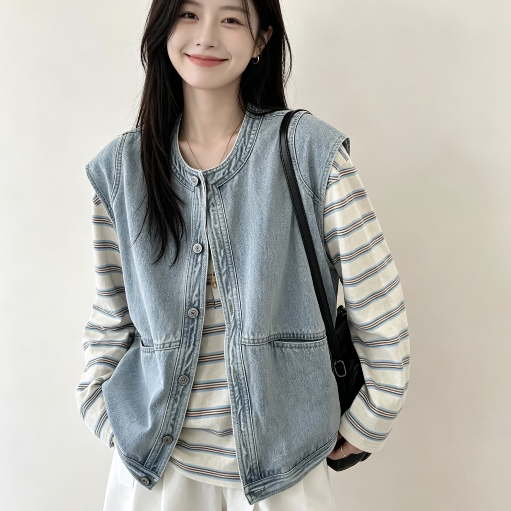 韩版休闲牛仔马甲女2026夏季外穿单排扣圆领减龄时髦坎肩背心上衣