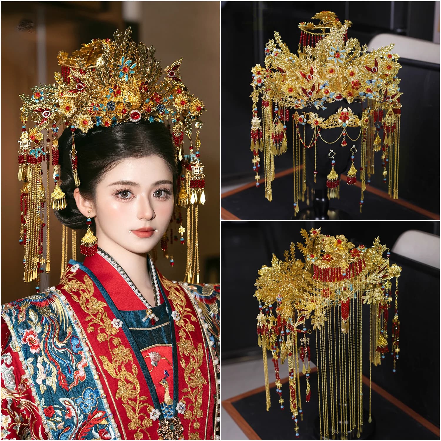 新款中式婚礼凤冠奢华圆冠头饰明制凤冠配饰新娘明制汉服结婚饰品